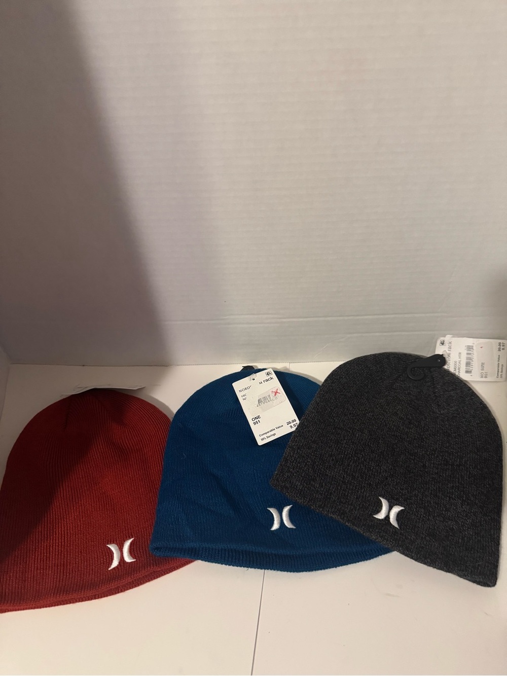 Hurley Kids Knit Beanie Trio in Red, Blue, Charcoal